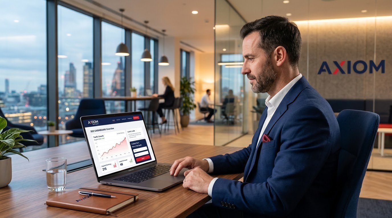 Business owner using a professional website in 2026.
