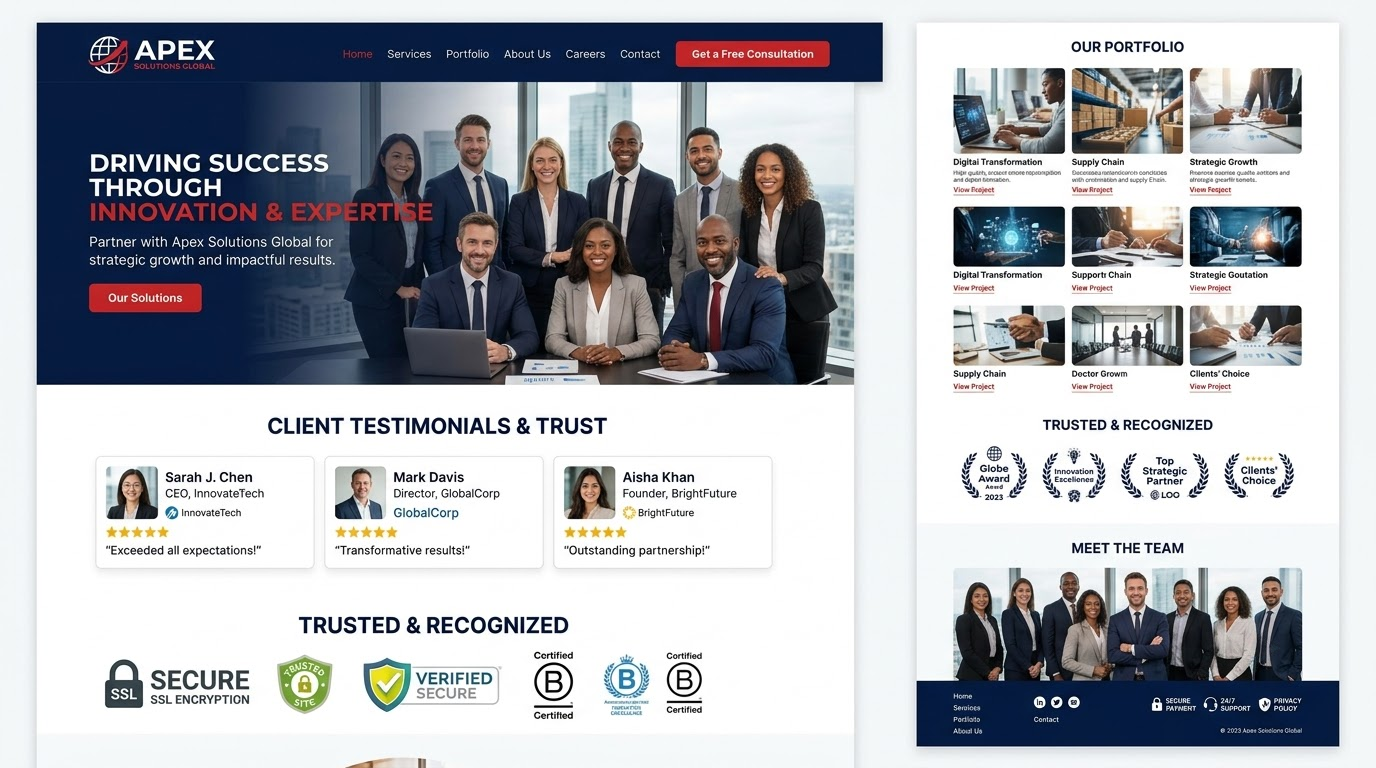 Professional business website building customer trust.