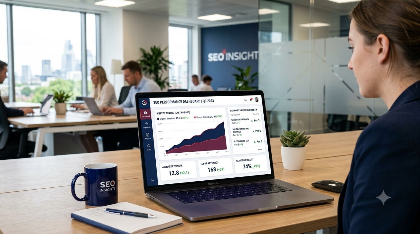 SEO dashboard showing business website growth.